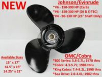 391202 Evinrude Johnson Aluminum Propeller (14-1/4 x 21) for V-6 Gearcase 15 Spline and Thru-Hub Exhaust